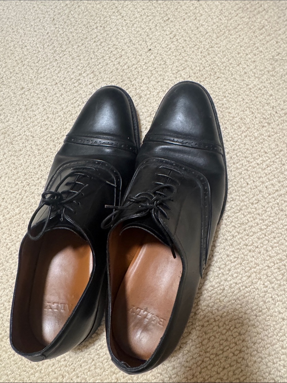 Bally Black Leather Cap-Toe Derby Shoes